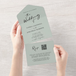 QR Code UAWG Calligraphy Sage Green Wedding All In One Einladung