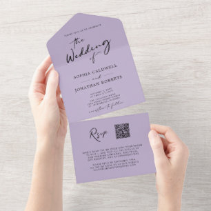 QR Code UAWG Calligraphy Trendy Lavender Wedding All In One Einladung