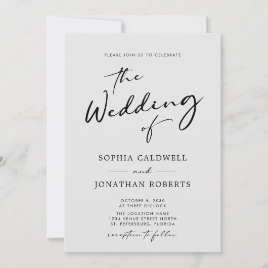 QR Code UAWG Chic Calligraphy Gray Wedding Einladung (Vorderseite)