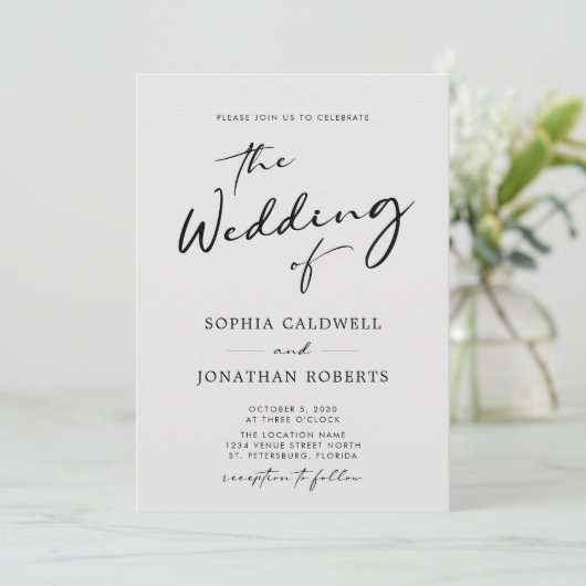 QR Code UAWG Chic Calligraphy Gray Wedding Einladung (Stehend Vorderseite)