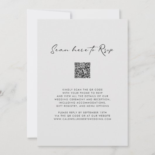 QR Code UAWG Chic Calligraphy Gray Wedding Einladung (Rückseite)