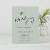 QR Code UAWG Chic Calligraphy Sage Wedding Einladung (Stehend Vorderseite)