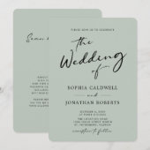 QR Code UAWG Chic Calligraphy Sage Wedding Einladung (Vorne/Hinten)