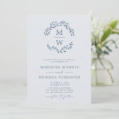 QR Code UAWG Dusty Blue Monogram Wreath Wedding in Einladung (Stehend Vorderseite)