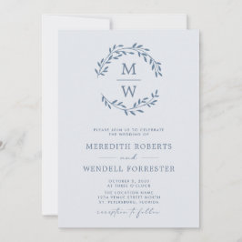QR Code UAWG Dusty Blue Monogram Wreath Wedding in Einladung