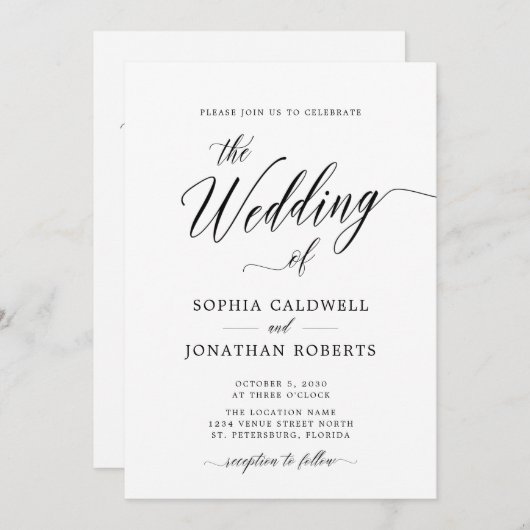 QR Code UAWG Elegant Black Calligraphy Wedding Einladung (Vorne/Hinten)