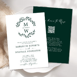 QR Code UAWG Emerald Green Monogram Wreath Wedding Einladung