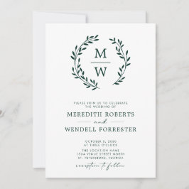 QR Code UAWG Emerald Green Monogram Wreath Wedding Einladung