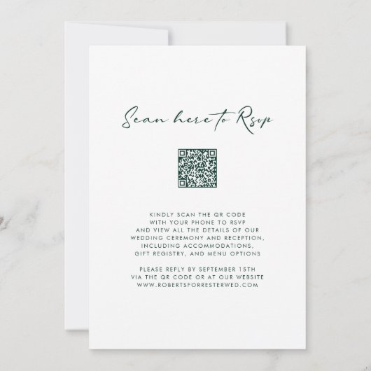 QR Code UAWG Emerald Green Monogram Wreath Wedding Einladung (Rückseite)