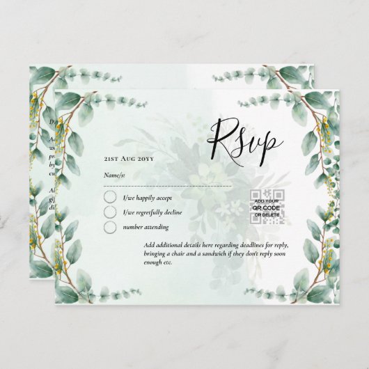 QR CODE UAWG Eucalyptus Verlasse Greenery Wedding  Postkarte (Vorne/Hinten)