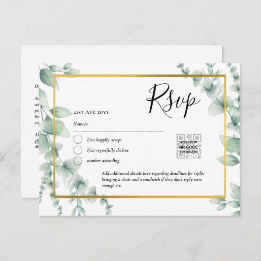 QR CODE UAWG Eucalyptus Verlasse Greenery Wedding  Postkarte (Vorne/Hinten)