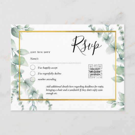 QR CODE UAWG Eucalyptus Verlasse Greenery Wedding  Postkarte (Vorderseite)