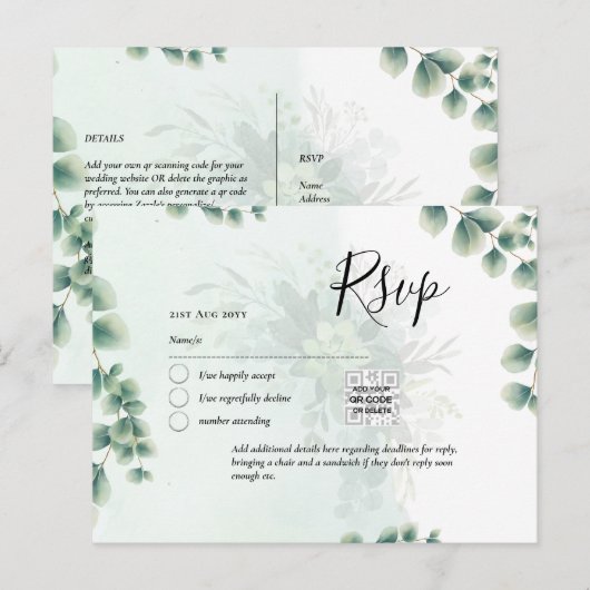 QR CODE UAWG Eucalyptus Verlasse Greenery Wedding Postkarte (Vorne/Hinten)