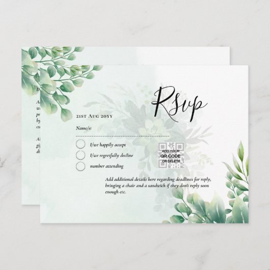 QR CODE UAWG Eucalyptus Verlasse Greenery Wedding Postkarte (Vorne/Hinten)