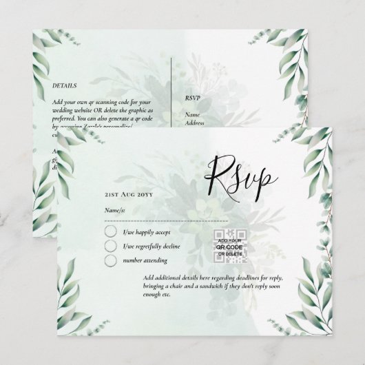 QR CODE UAWG Eucalyptus Verlasse Greenery Wedding Postkarte (Vorne/Hinten)