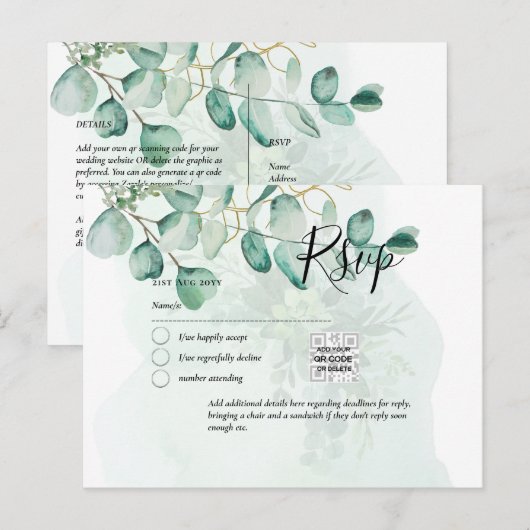 QR CODE UAWG Eucalyptus Verlasse Greenery Wedding Postkarte (Vorne/Hinten)