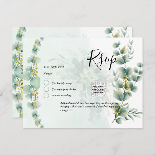QR CODE UAWG Eucalyptus Verlasse Greenery Wedding Postkarte (Vorne/Hinten)
