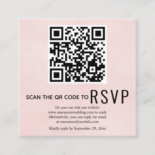 QR-Code UAWG fleckte weiche rosa Hochzeit Begleitkarte (Vorderseite)