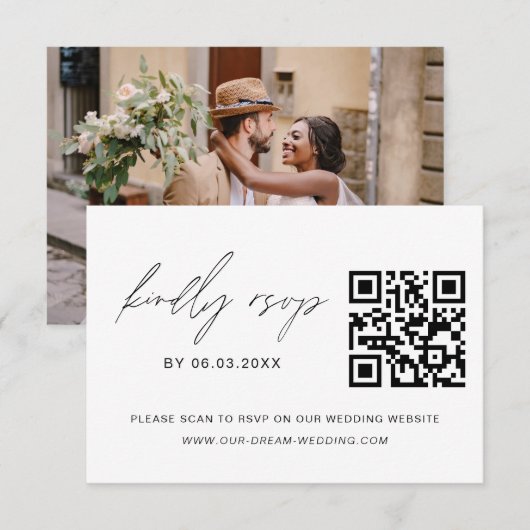 QR Code UAWG Foto Minimalistisch Wedding Website RSVP Karte (Vorne/Hinten)