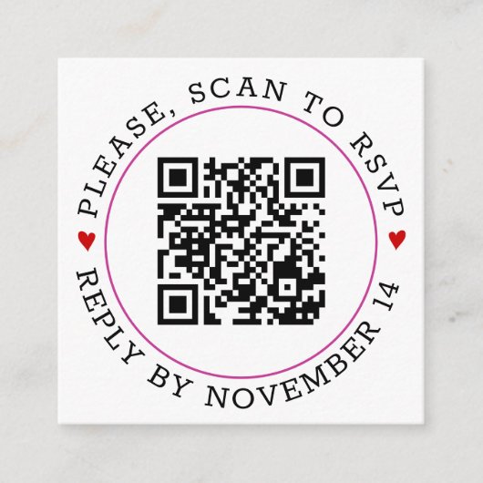 QR-Code UAWG fuchsia rosa Grenze, Herz Hochzeit Begleitkarte (Vorderseite)