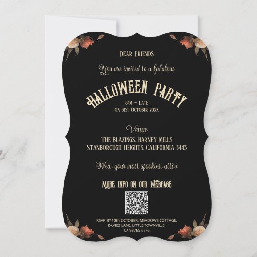 QR Code UAWG Gothic Küssen Skelette Halloween in Einladung (Rückseite)