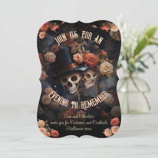 QR Code UAWG Gothic Küssen Skelette Halloween in Einladung (Stehend Vorderseite)