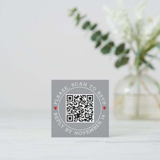 QR-Code UAWG grenzt an moderne graue Hochzeit Begleitkarte (Stehend Vorderseite)