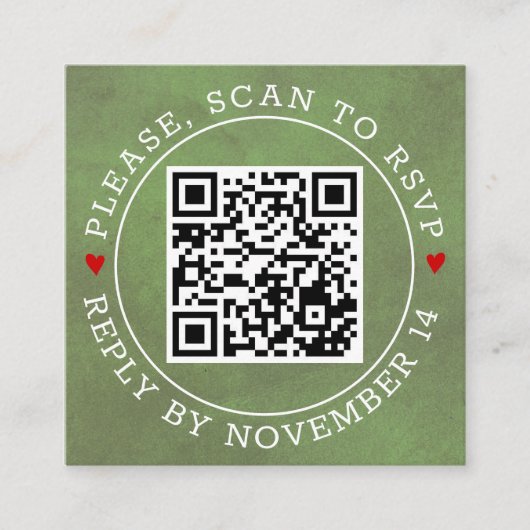 QR-Code UAWG grün gefärbt, Herzen Hochzeit Enclosu Begleitkarte (Vorderseite)