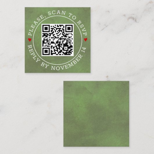 QR-Code UAWG grün gefärbt, Herzen Hochzeit Enclosu Begleitkarte (Vorne/Hinten)