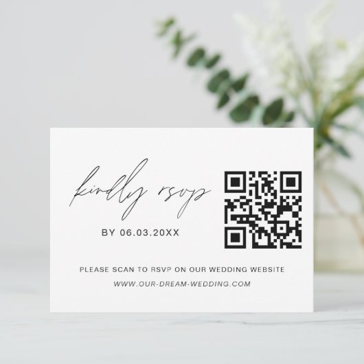 QR Code UAWG Minimalistisch Wedding Website Elegan RSVP Karte (Stehend Vorderseite)