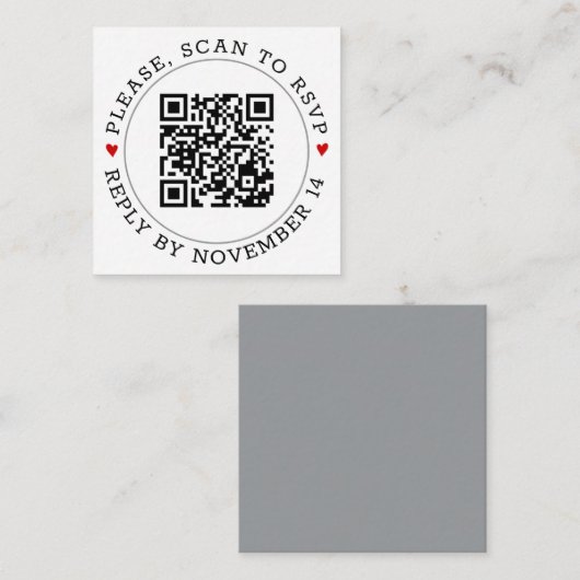 QR-Code UAWG Moderne graue Grenzherzen Hochzeit Begleitkarte (Vorne/Hinten)