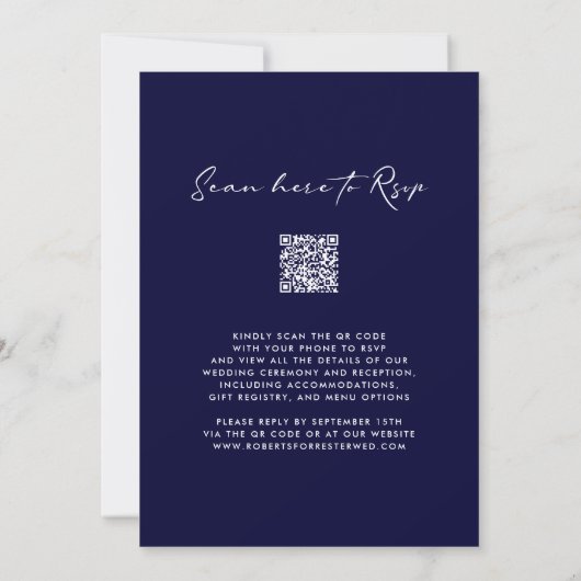 QR Code UAWG Navy Blue Monogram Wreath Wedding Einladung (Rückseite)