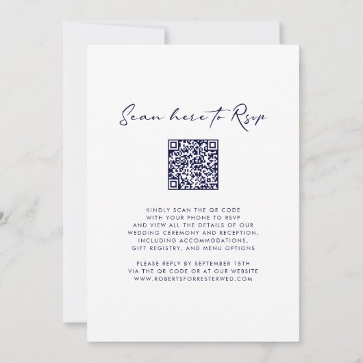 QR Code UAWG Navy Blue Monogram Wreath Wedding Einladung (Rückseite)