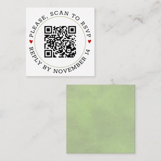 QR-Code UAWG sage grüne Grenze und Herzen Hochzeit Begleitkarte (Vorne/Hinten)