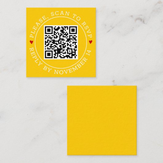 QR-Code UAWG und Herz gelbe Hochzeit Begleitkarte (Vorne/Hinten)