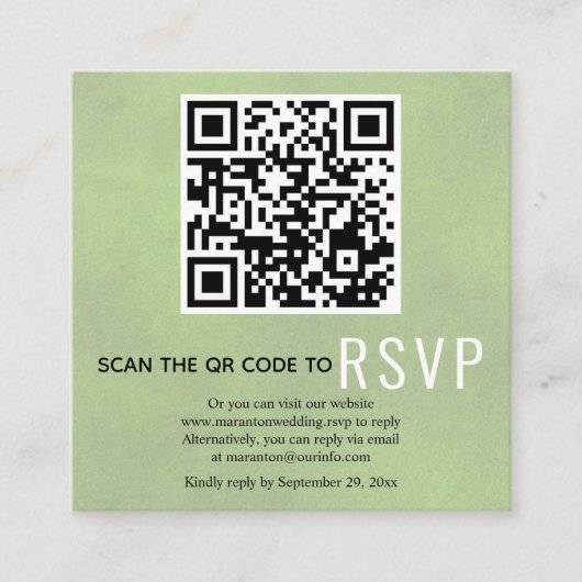 QR-Code UAWG von Salbei grün Hochzeit Umschließung Begleitkarte (Vorderseite)