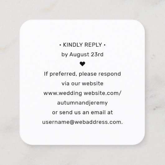 QR Code UAWG Wedding Website Square Enclosure Card Quadratische Visitenkarte (Rückseite)