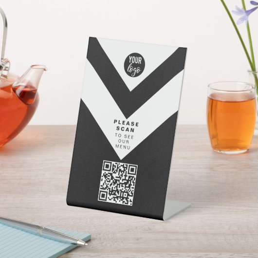 QR-Code Unberührbare moderne Café-Menü-Logo Schwar Sockelschild (In SItu)