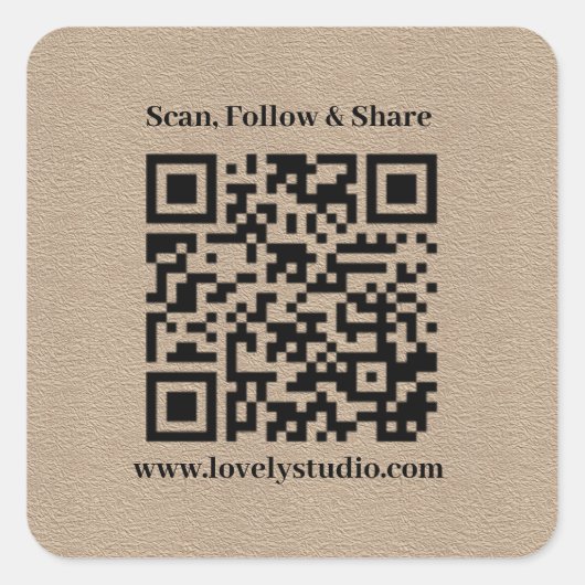 QR-Code und benutzerdefinierte Text | Kraftpapier Quadratischer Aufkleber (Vorderseite)
