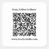 QR-Code und benutzerdefinierte Textaufkleber Quadratischer Aufkleber (Vorderseite)