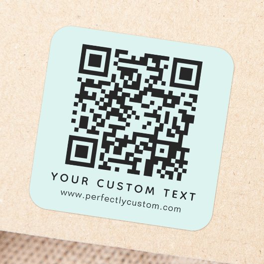 QR-Code und benutzerdefinierter Text, blau Quadratischer Aufkleber
