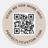 QR-Code und benutzerdefinierter Text hellbraun moc Runder Aufkleber (Vorderseite)