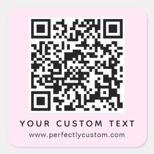 QR-Code und benutzerdefinierter Text hellrosa Quadratischer Aufkleber