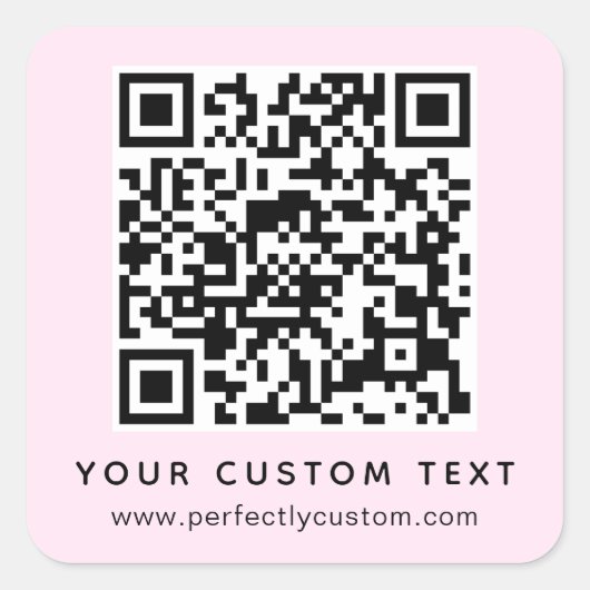 QR-Code und benutzerdefinierter Text hellrosa Quadratischer Aufkleber (Vorderseite)
