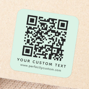 QR-Code und benutzerdefinierter Text mit hellgrüne Quadratischer Aufkleber