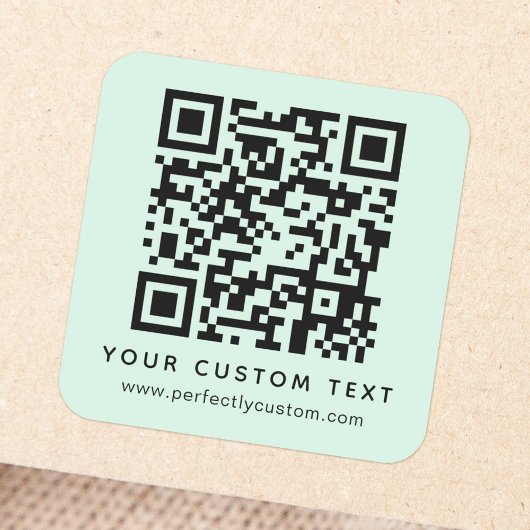 QR-Code und benutzerdefinierter Text mit hellgrüne Quadratischer Aufkleber