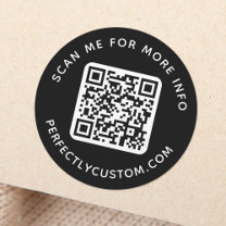 QR-Code und benutzerdefinierter Text rund schwarz Runder Aufkleber
