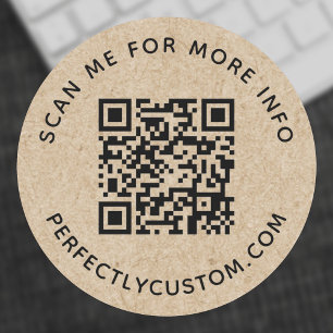 QR-Code und benutzerdefinierter Text rustikales Kr Runder Aufkleber