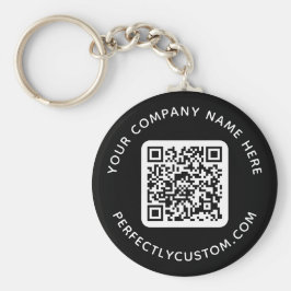 QR-Code und benutzerdefinierter Text schwarz rund Schlüsselanhänger