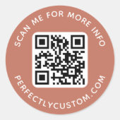QR-Code und benutzerdefinierter Text terracotta br Runder Aufkleber (Vorderseite)